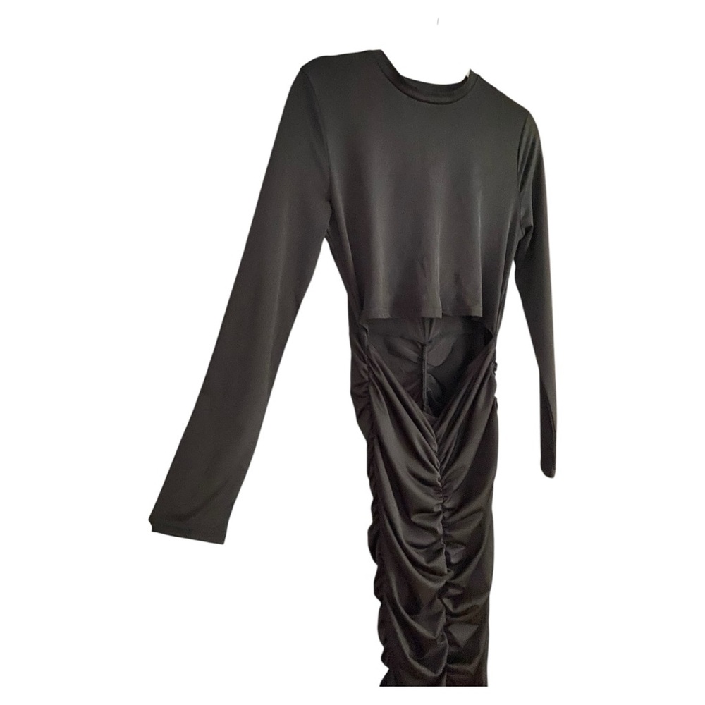 Elegant Bodycon Dress Black Long Sleeve, Size Large